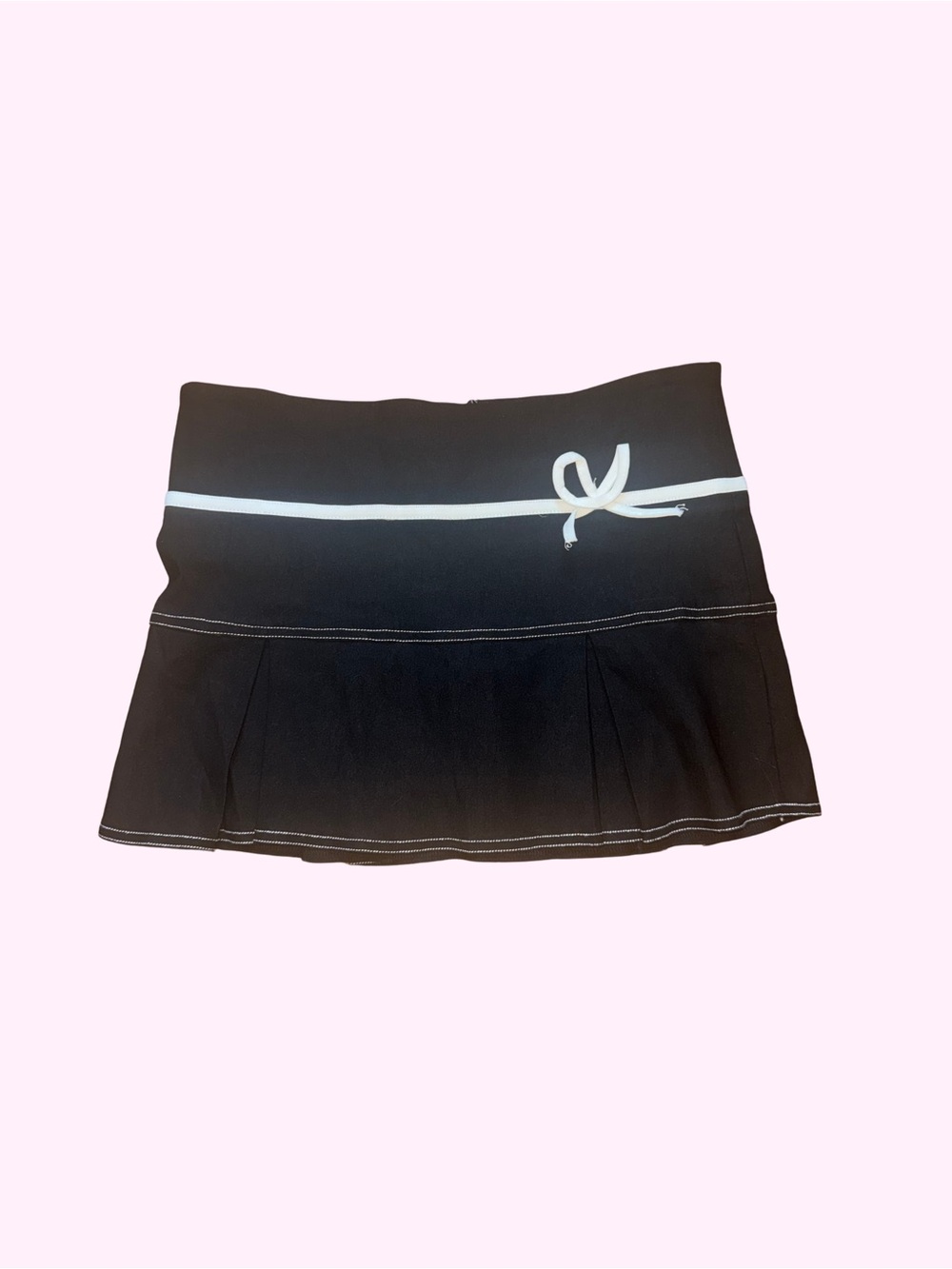Motel Rocks Black Mini Skirt with White Trim and Bow